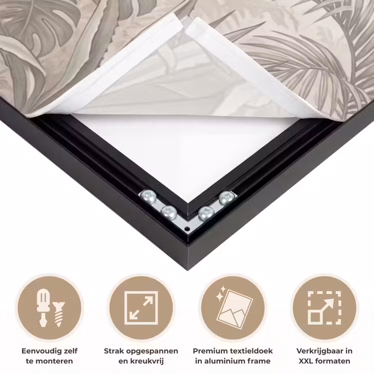 Jungle - Tropisch - Natuur -Vintage - Beige Textielframe zwart klein -USP_feed_closeupNL