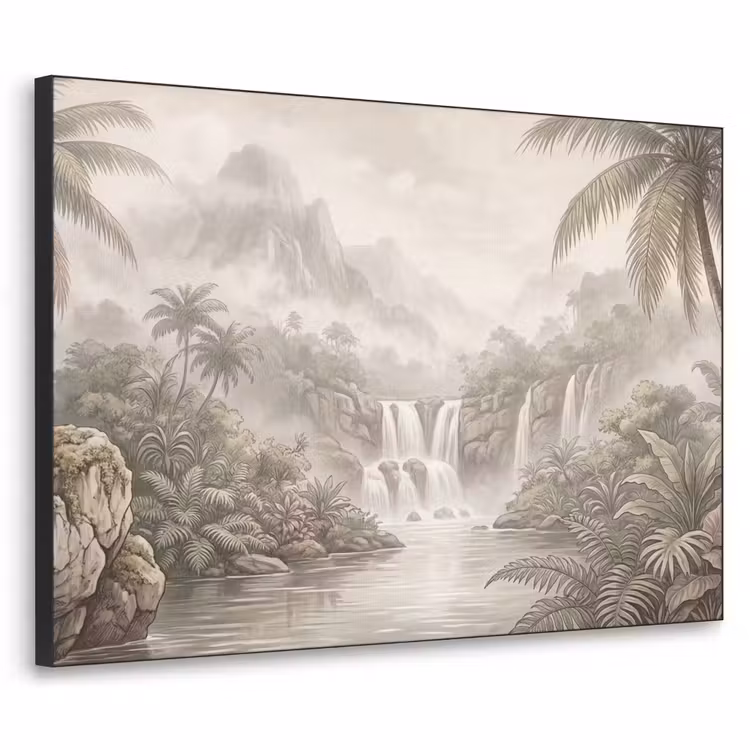 Jungle - Watervallen - Tropisch - Illustratie Textielframe zwart klein -3d