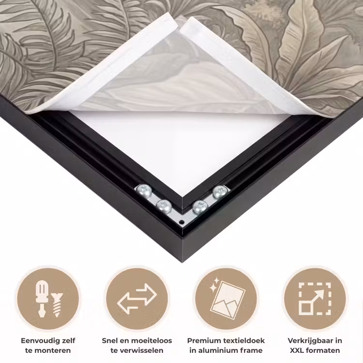 Jungle - Watervallen - Tropisch - Illustratie Textielframe zwart klein -USP_closeupNL