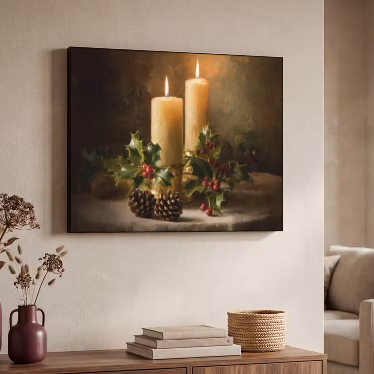 Kaarslicht - Kerst - Veelkleurig Textielframe zwart klein -sfeer3