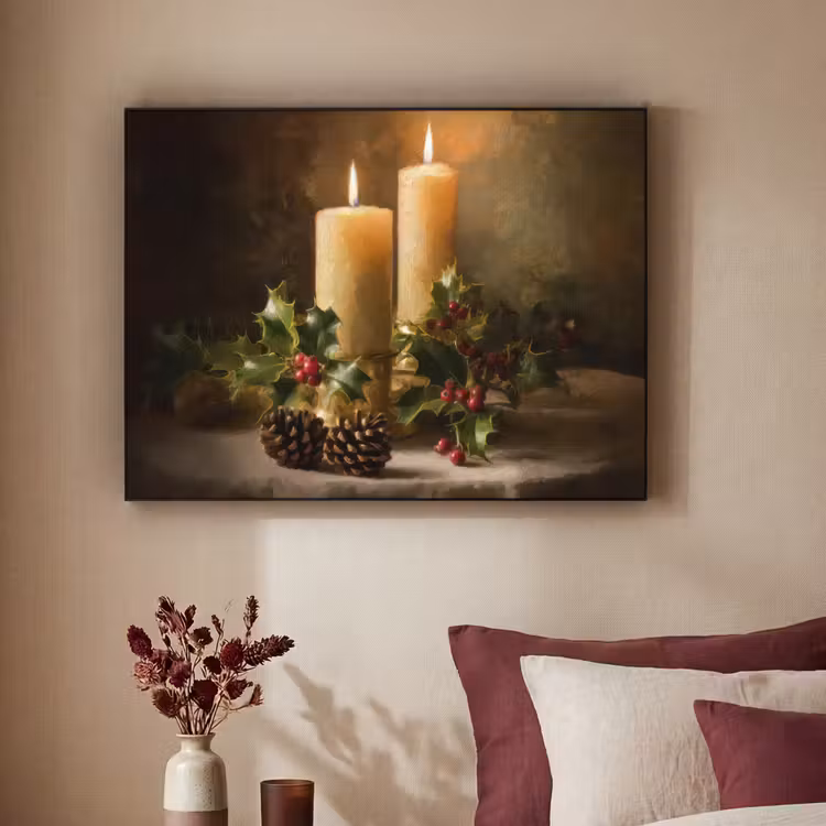 Kaarslicht - Kerst - Veelkleurig Textielframe zwart klein -sfeer1