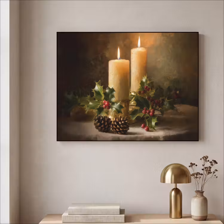 Kaarslicht - Kerst - Veelkleurig Textielframe zwart klein -sfeer2