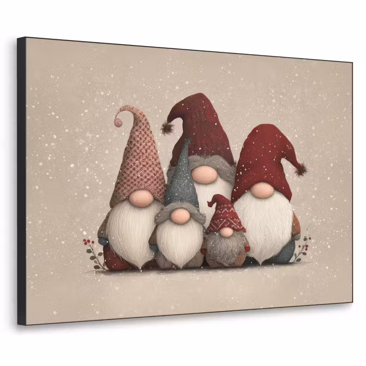 Kabouters - Kerst - Sneeuw - Puntmutsen Textielframe - compleet frame klein -3d