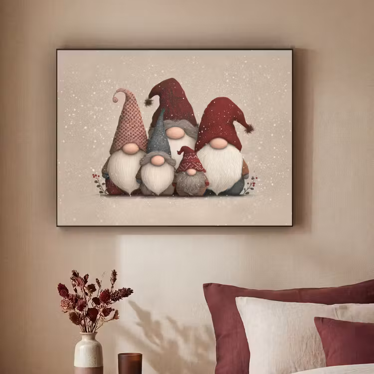 Kabouters - Kerst - Sneeuw - Puntmutsen Textielframe zwart klein -sfeer1