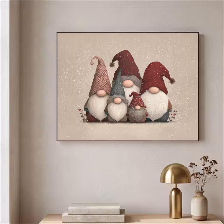 Kabouters - Kerst - Sneeuw - Puntmutsen Textielframe - compleet frame klein -sfeer2