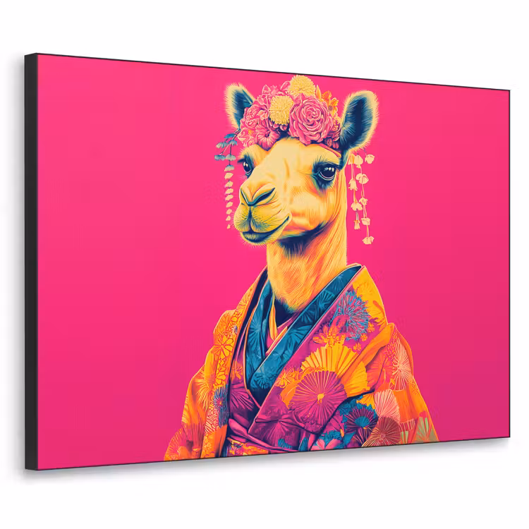 Kameel - Bloemen - Kimono - Waaiers Textielframe - compleet frame klein -3d