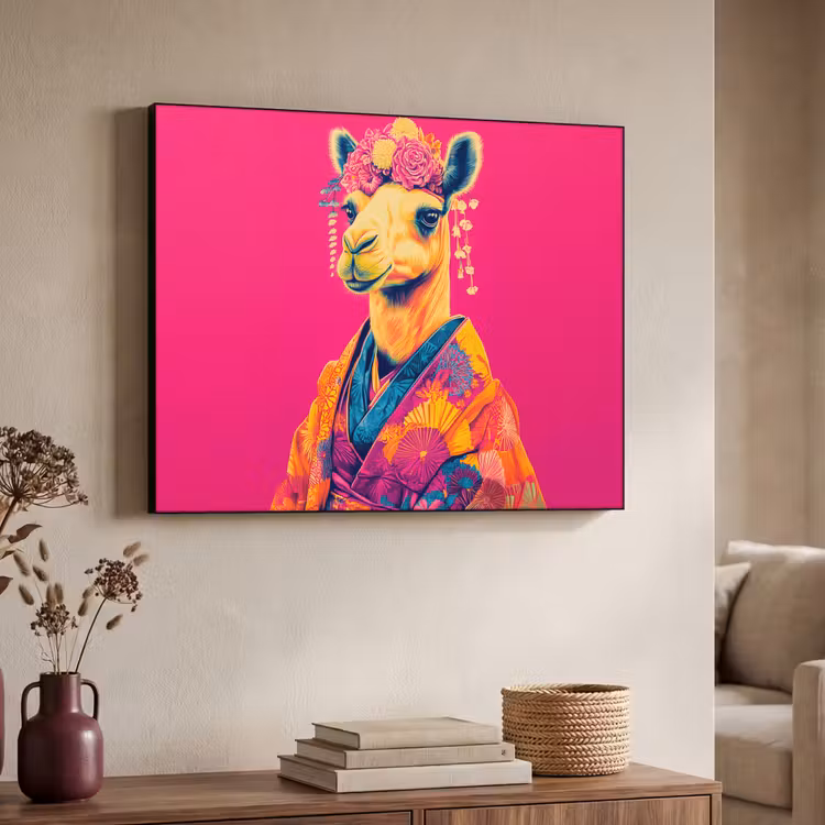 Kameel - Bloemen - Kimono - Waaiers Textielframe - compleet frame klein -sfeer3