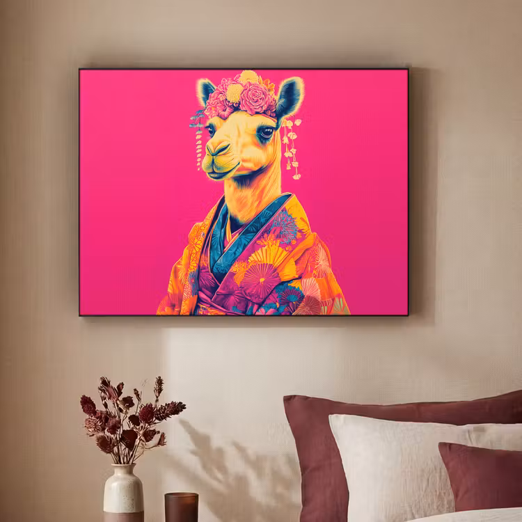 Kameel - Bloemen - Kimono - Waaiers Textielframe - compleet frame klein -sfeer1