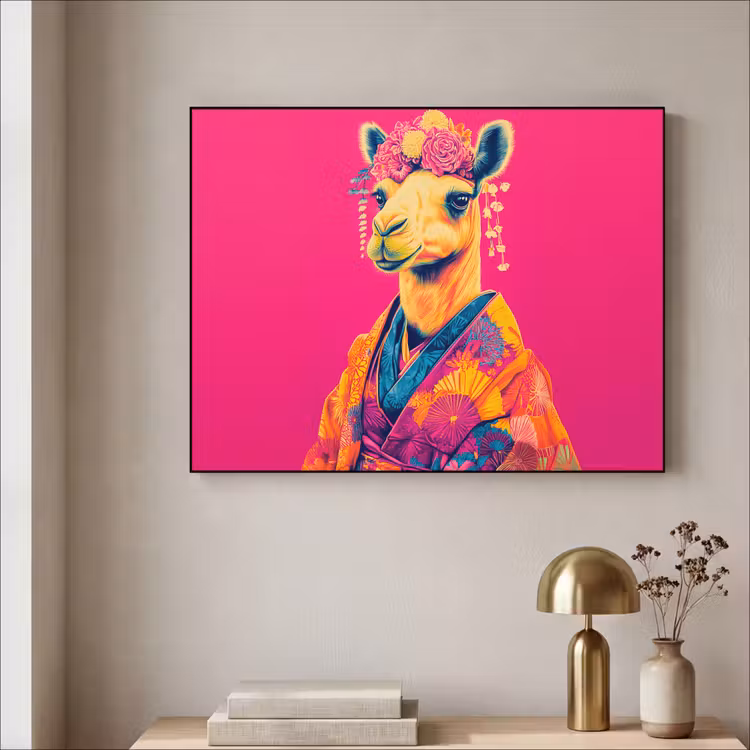 Kameel - Bloemen - Kimono - Waaiers Textielframe - compleet frame klein -sfeer2