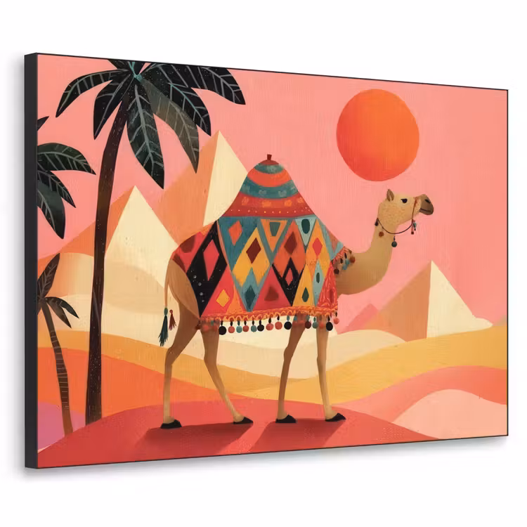 Kameel - Pyramides - Rode zon Textielframe - compleet frame klein -3d
