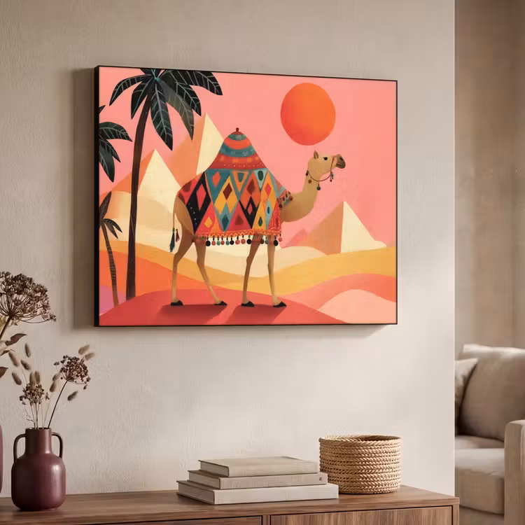 Kameel - Pyramides - Rode zon Textielframe - compleet frame klein -sfeer3