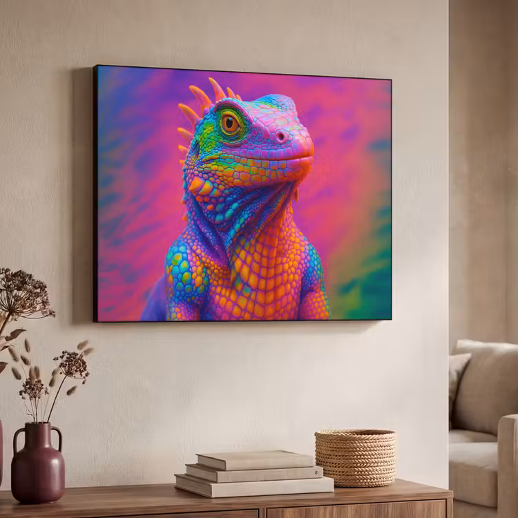 Kameleon - Dieren - Neon - Kleur Textielframe - compleet frame klein -sfeer3