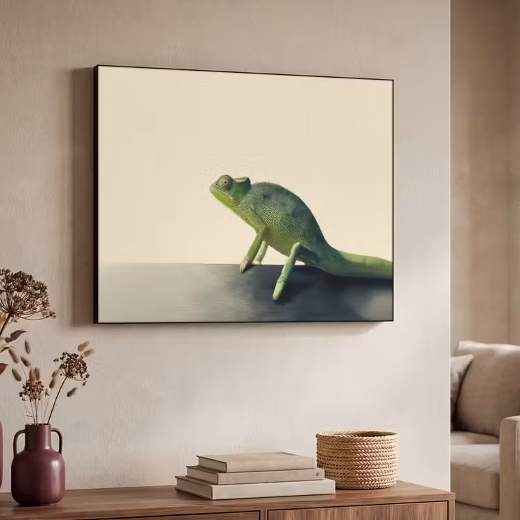 Kameleon - Groen - Minimalistisch Textielframe zwart klein -sfeer3