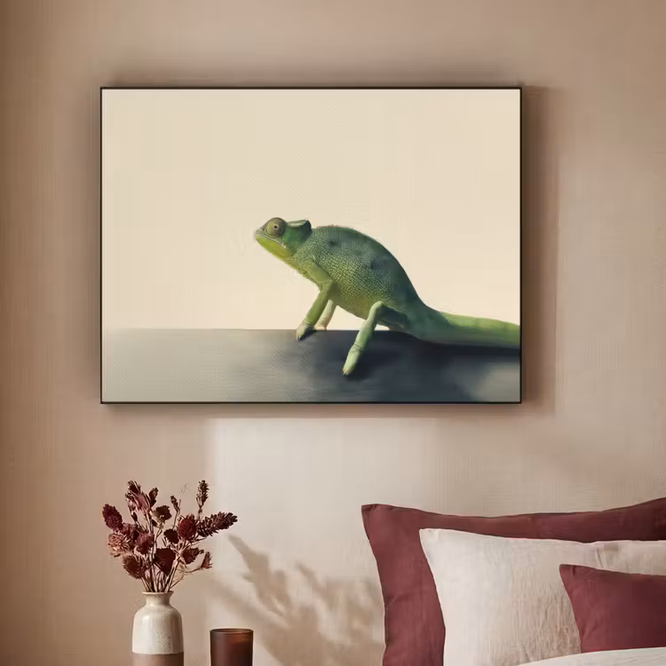 Kameleon - Groen - Minimalistisch Textielframe zwart klein -sfeer1