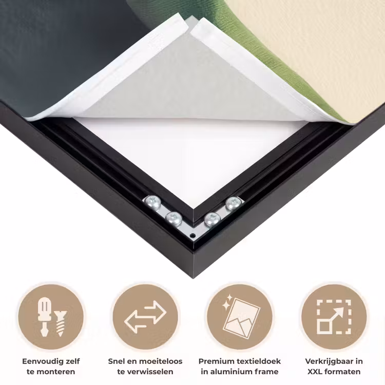 Kameleon - Groen - Minimalistisch Textielframe zwart klein -USP_closeupNL