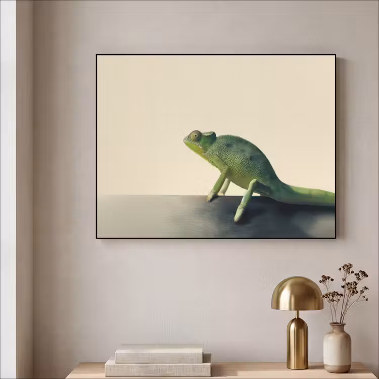Kameleon - Groen - Minimalistisch Textielframe zwart klein -sfeer2
