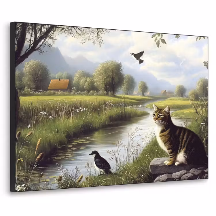 Kat - Beekje - Weide Textielframe - compleet frame klein -3d
