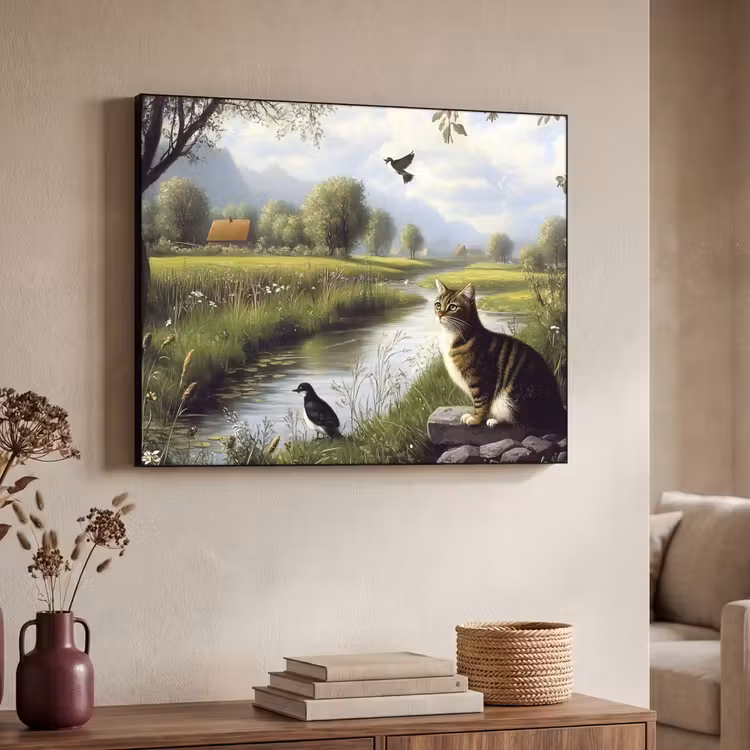 Kat - Beekje - Weide Textielframe - compleet frame klein -sfeer3