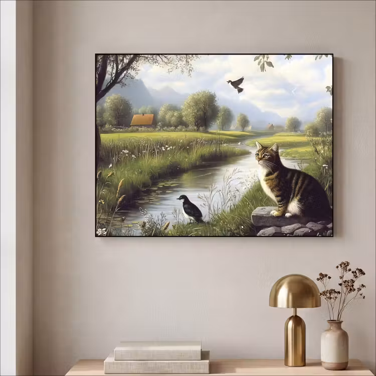 Kat - Beekje - Weide Textielframe - compleet frame klein -sfeer2