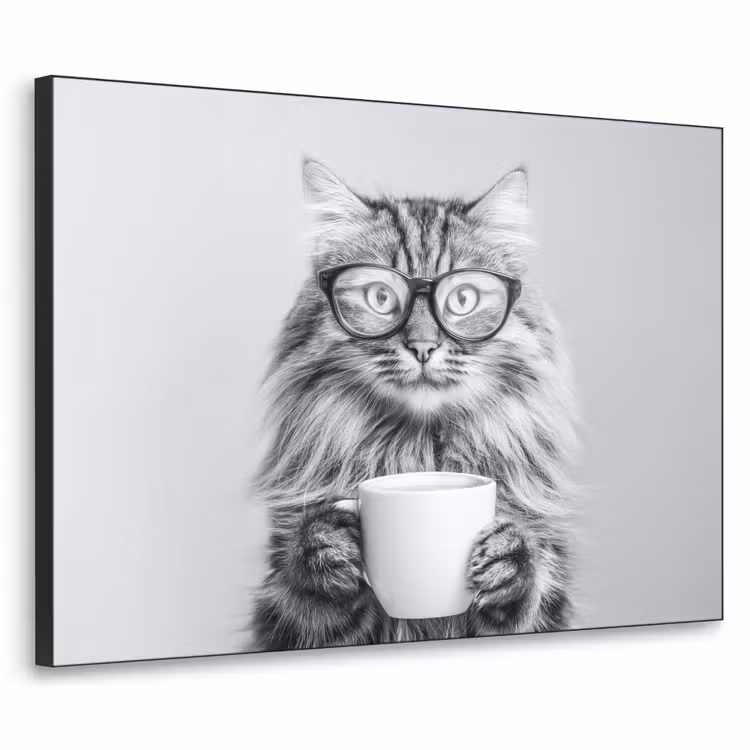 Kat - Bril - Mok - Pluizig Textielframe zwart klein -3d