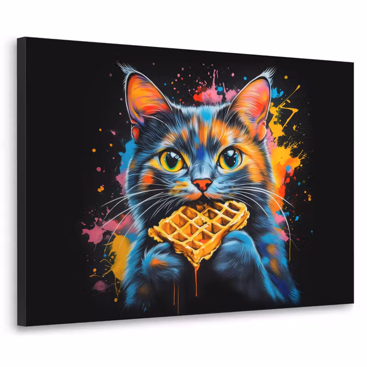 Kat - Graffiti - Kleurrijk - Wafel - Eten Textielframe - compleet frame klein -3d
