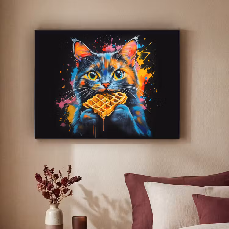 Kat - Graffiti - Kleurrijk - Wafel - Eten Textielframe - compleet frame klein -sfeer1