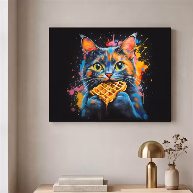 Kat - Graffiti - Kleurrijk - Wafel - Eten Textielframe - compleet frame klein -sfeer2