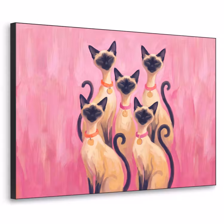 Kat - Groep - Dieren - Modern - Roze Textielframe zwart klein -3d