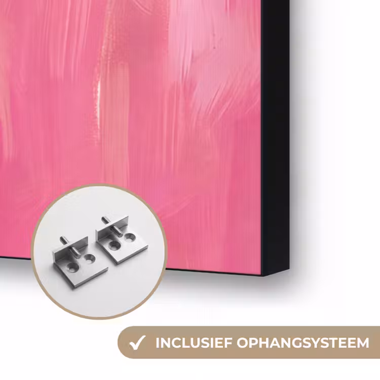 Kat - Groep - Dieren - Modern - Roze Textielframe zwart klein -USP_ophangsysteemNL