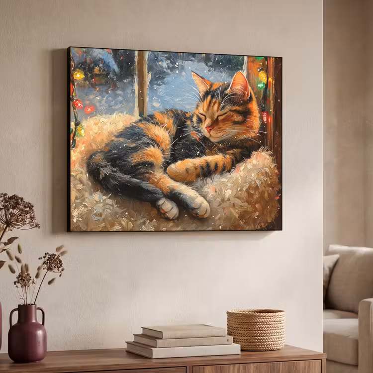 Kat - Kerst - Winter - Dier Textielframe - compleet frame klein -sfeer3
