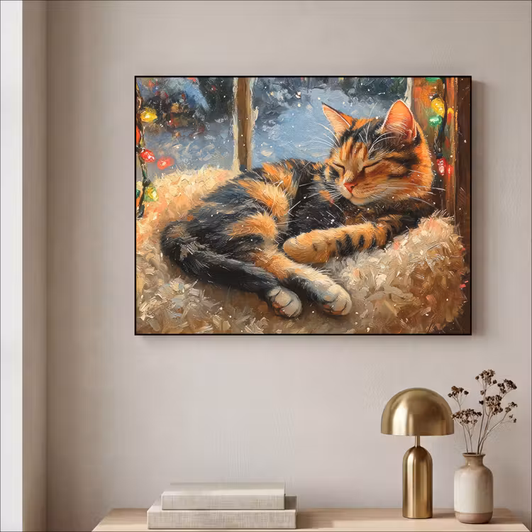 Kat - Kerst - Winter - Dier Textielframe - compleet frame klein -sfeer2