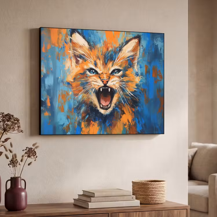Kat - Kleurrijk - Oranje - Blauw Textielframe - compleet frame klein -sfeer3