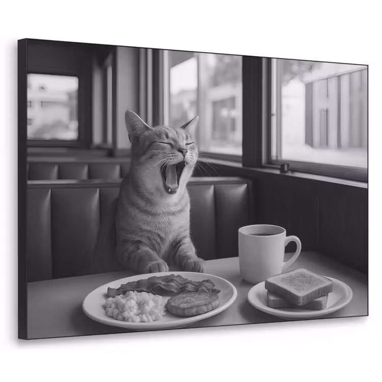 Kat - Koffie - Brood - Zwart Textielframe - compleet frame klein -3d
