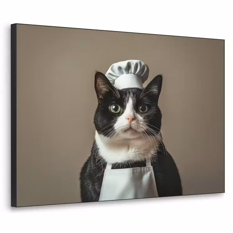 Kat - Kokskleding - Zwart - Wit Textielframe - compleet frame klein -3d