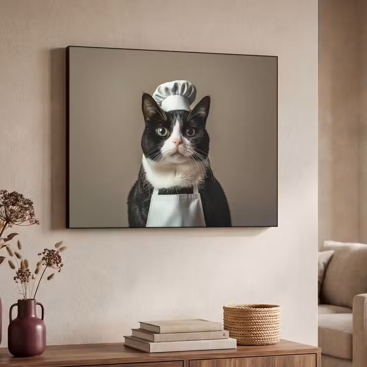 Kat - Kokskleding - Zwart - Wit Textielframe - compleet frame klein -sfeer3