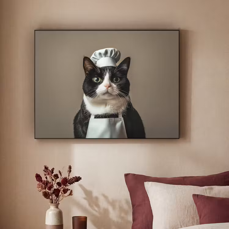 Kat - Kokskleding - Zwart - Wit Textielframe - compleet frame klein -sfeer1