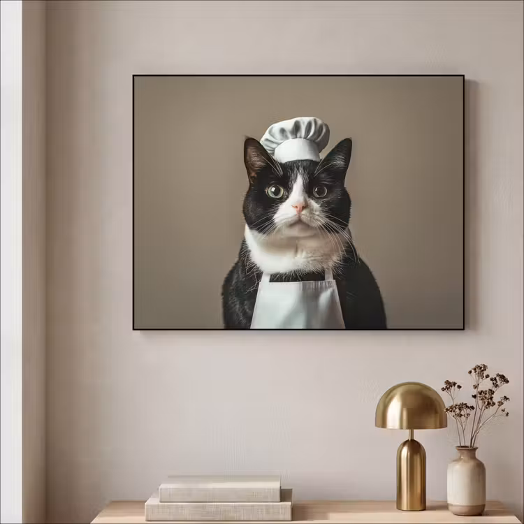 Kat - Kokskleding - Zwart - Wit Textielframe zwart klein -sfeer2