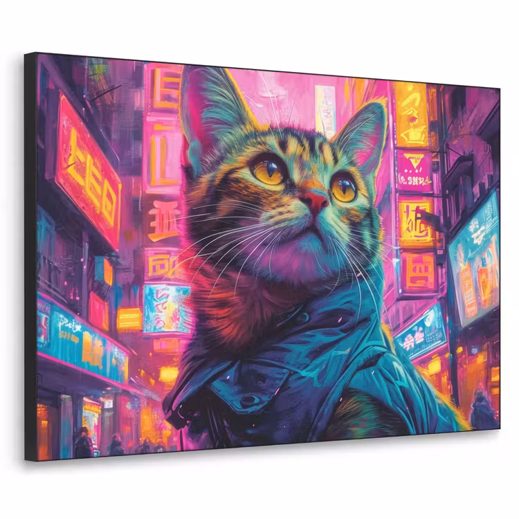 Kat - Pop art - China - Neon - Stad Textielframe zwart klein -3d