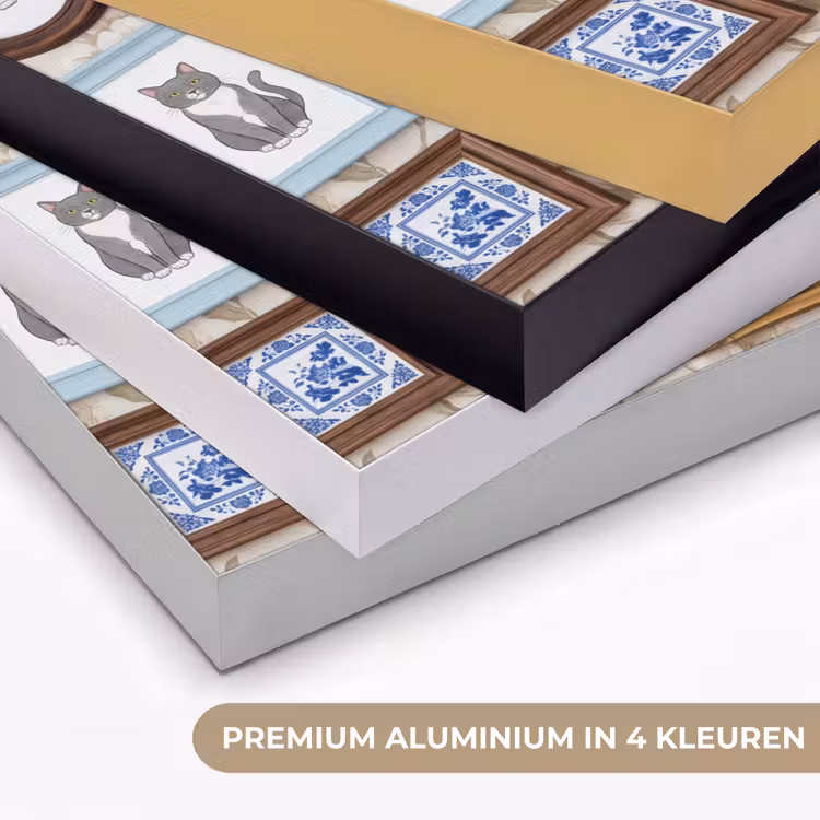 Kat - Portret - Dieren - Illustratie - Lijst Textielframe zwart klein -USP_kleurenNL