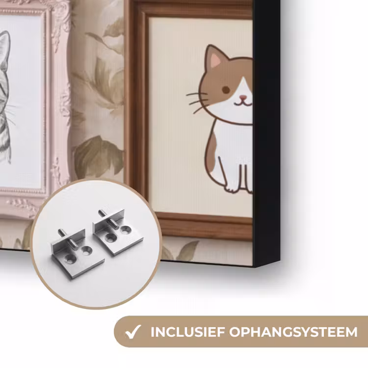 Kat - Portret - Dieren - Illustratie - Lijst Textielframe zwart klein -USP_ophangsysteemNL