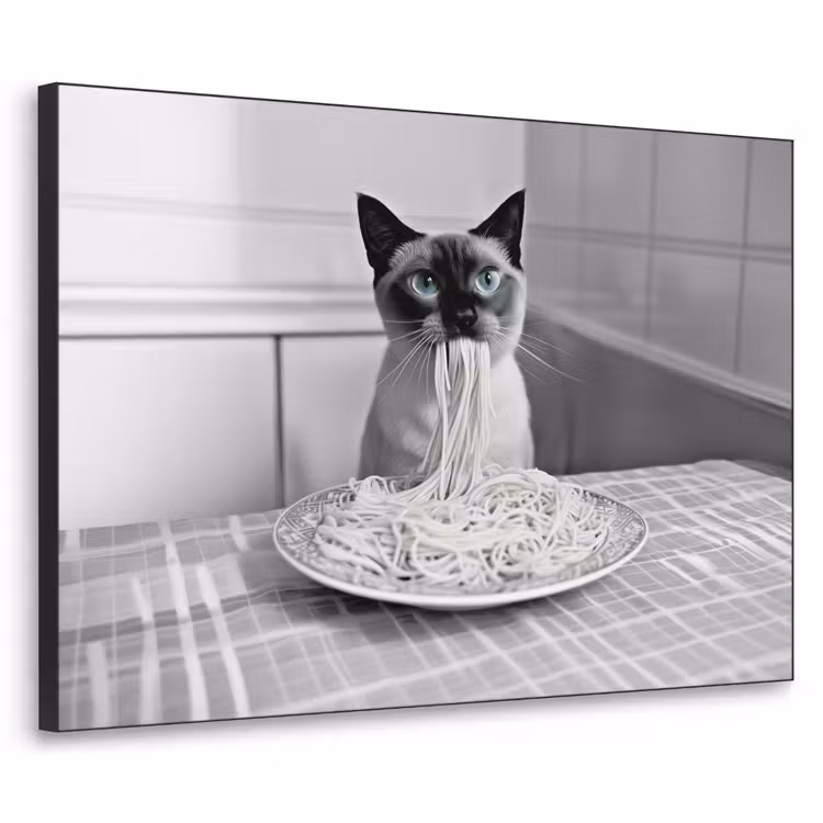 Kat - Siamees - Zwart Wit - Schattig - Dieren Textielframe zwart klein -3d