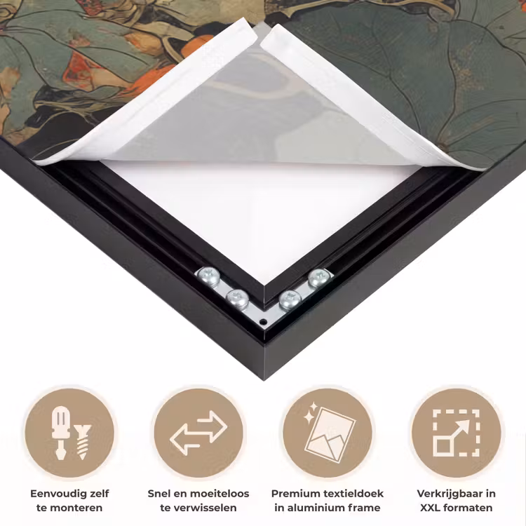 Kat - Sierlijk - Bloemen Textielframe zwart klein -USP_closeupNL