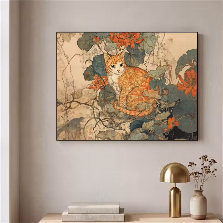 Kat - Sierlijk - Bloemen Textielframe - compleet frame klein -sfeer2