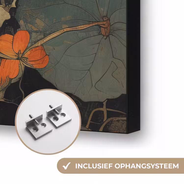 Kat - Sierlijk - Bloemen Textielframe zwart klein -USP_ophangsysteemNL