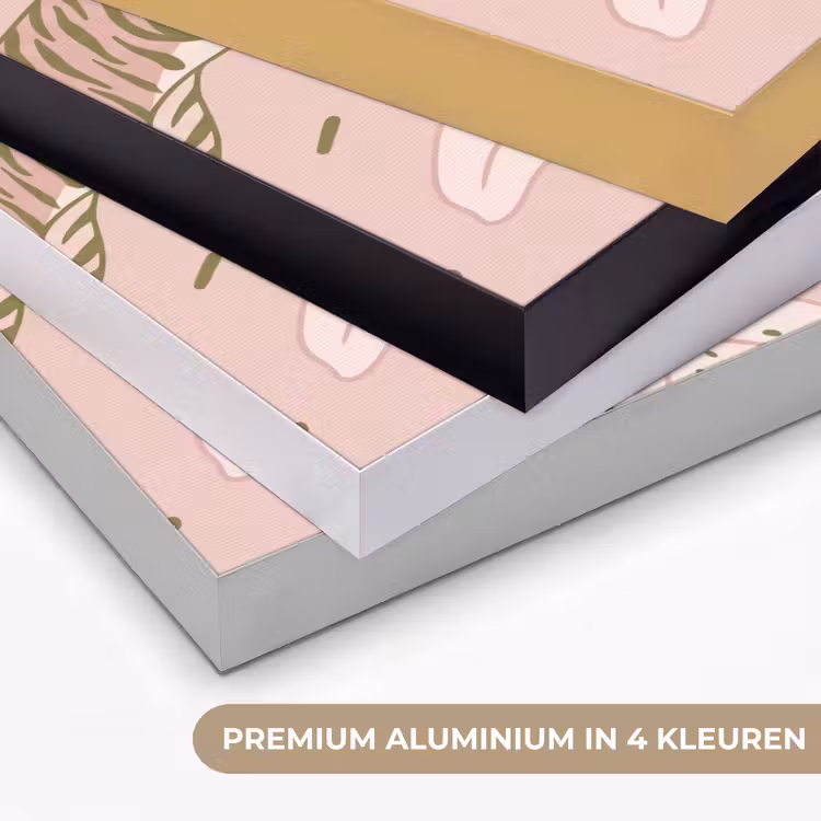 Kat - Springend - Bloemen - Abstract - Roze Textielframe zwart klein -USP_kleurenNL