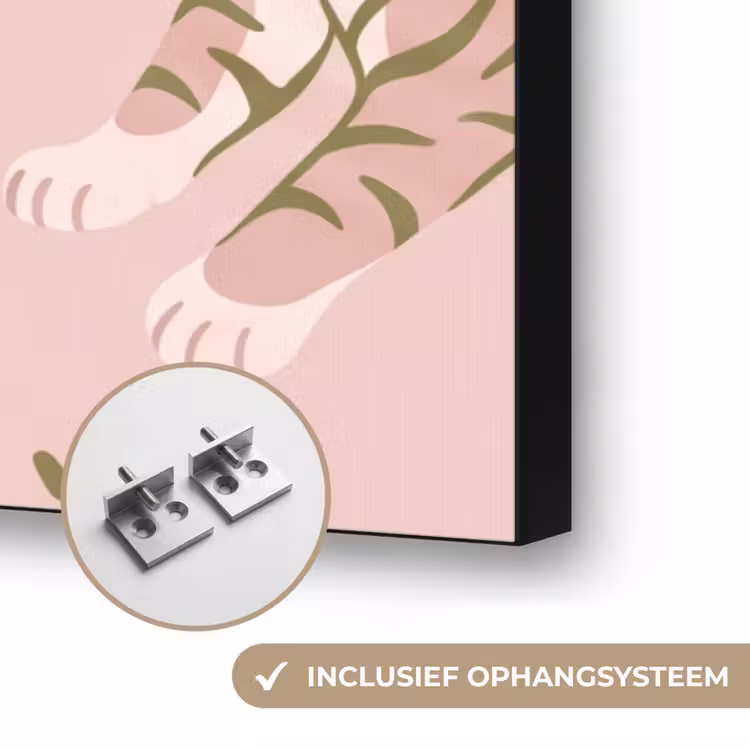 Kat - Springend - Bloemen - Abstract - Roze Textielframe zwart klein -USP_ophangsysteemNL