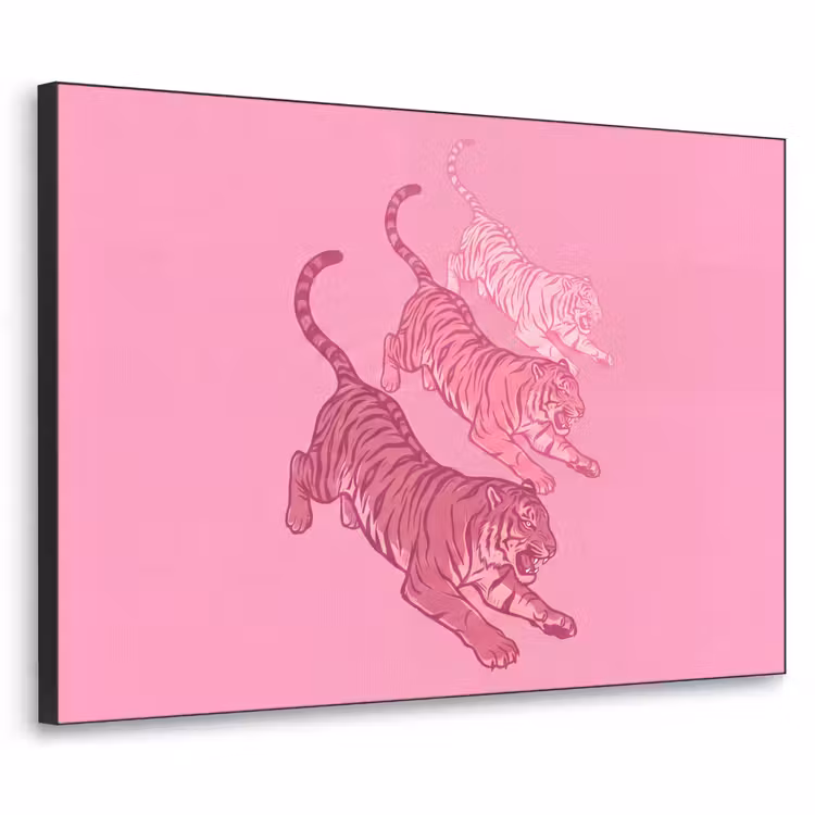 Kat - Springend - Dieren - Roze - Modern Textielframe zwart klein -3d