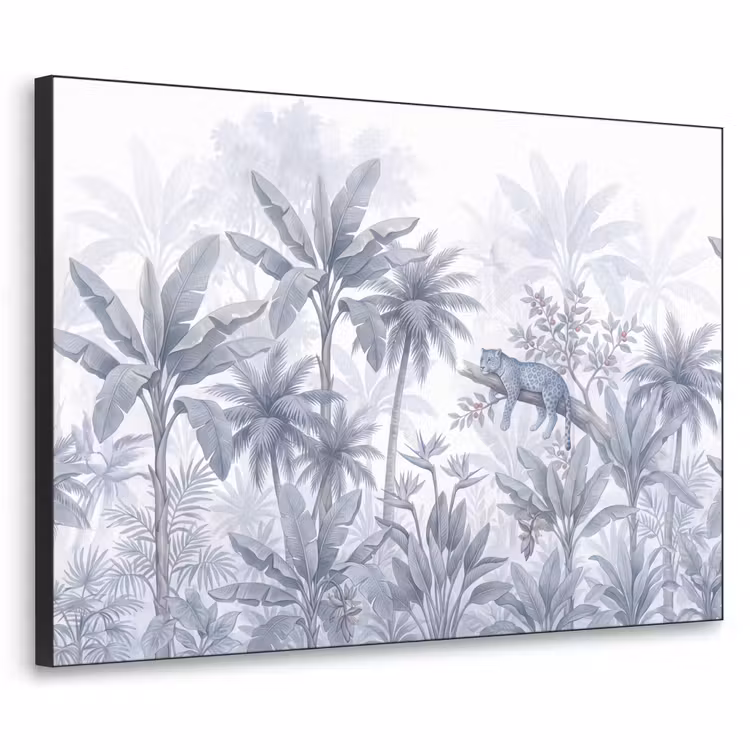 Kat - Tropisch bos - Modern - Grijs Textielframe zwart klein -3d