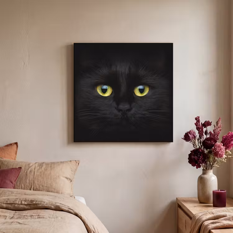 Kat - Zwart - Dieren - Natuur Textielframe zwart klein -sfeer1