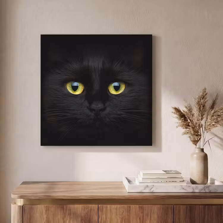 Kat - Zwart - Dieren - Natuur Textielframe zwart klein -sfeer2